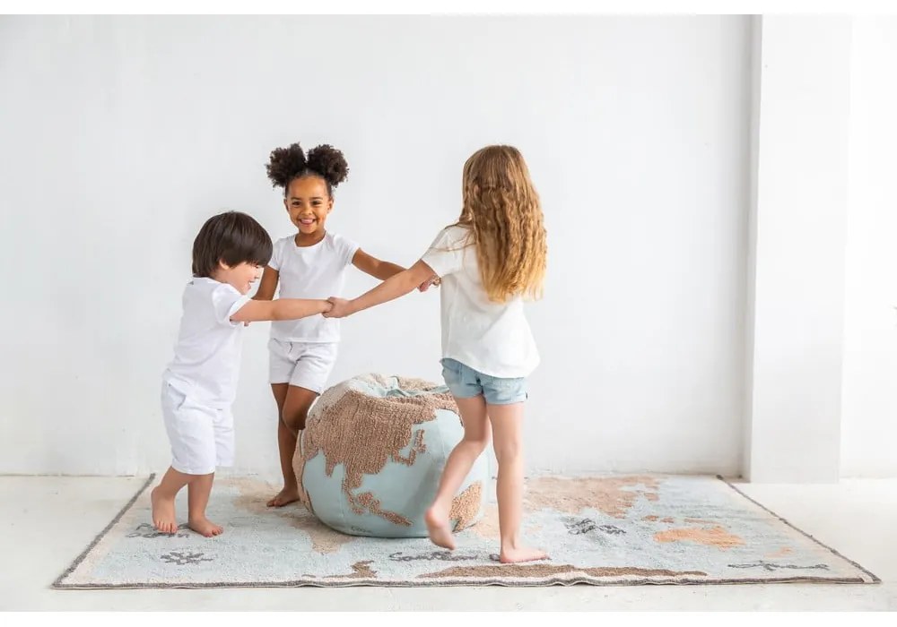 Син/бежов детски пуф World Map – Lorena Canals