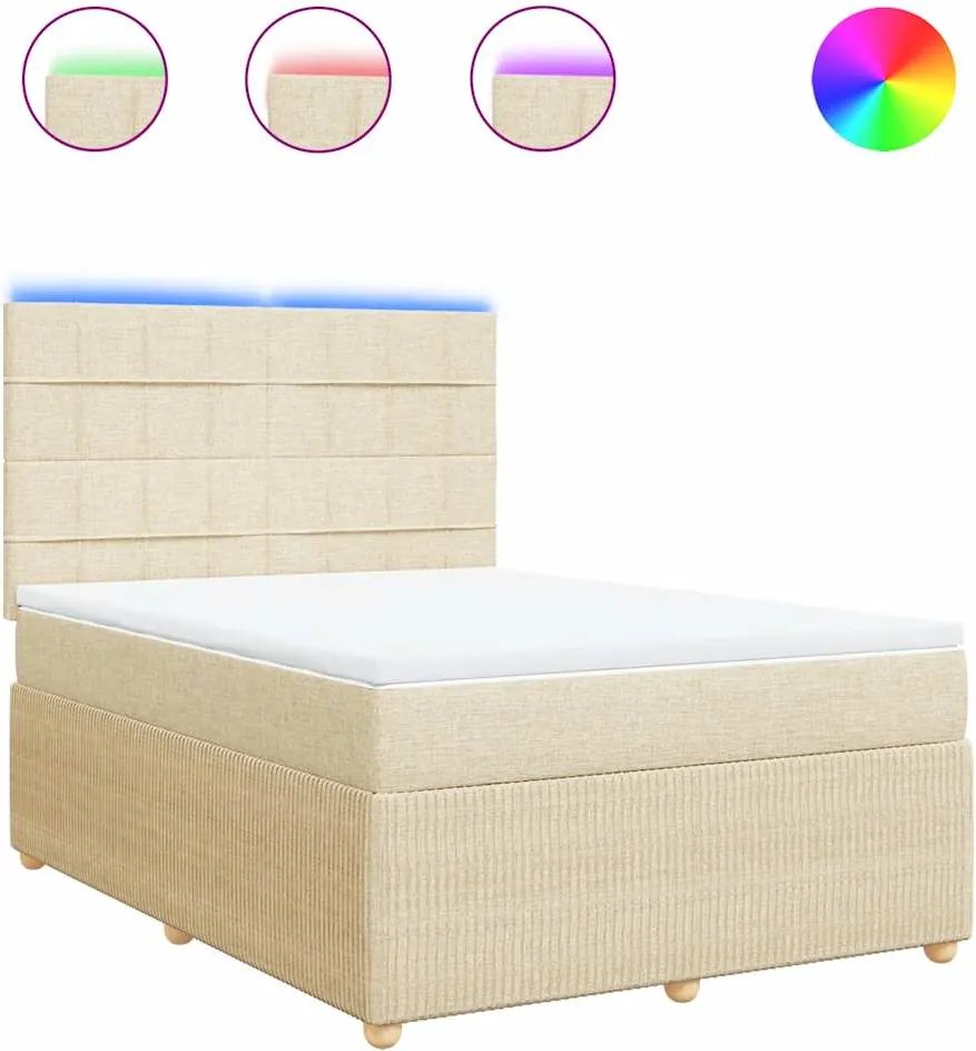 3294412 vidaXL Боксспринг легло с матрак, кремава, 160x200 см, плат