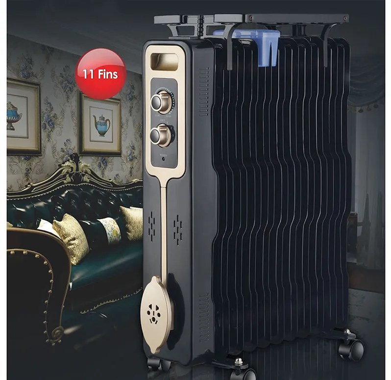 Радиатор ZEPHYR ZP 1971 G11, 2500W, 11 ребра, 3 степени, Поставка за дрехи, Регулируем термостат, Черен