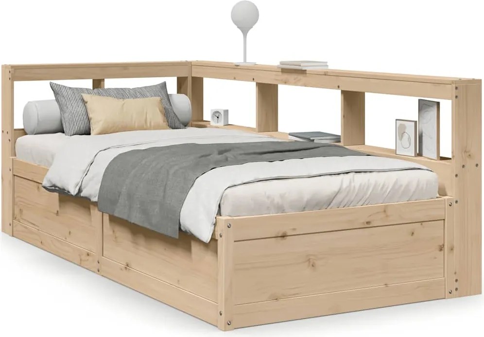 3324484 vidaXL Легло с рафтове за книги, без матрак, 75x190 см, бор масив