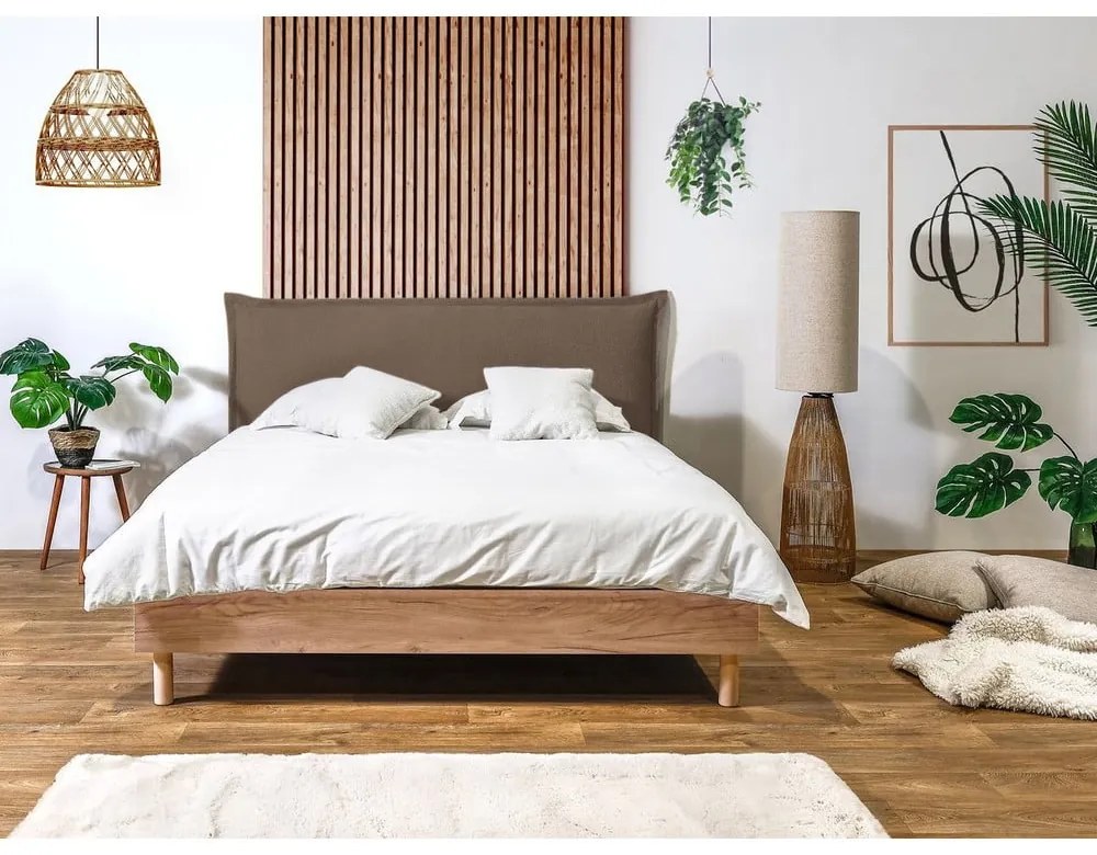 Кафяво/естествено двойно легло с решетка 160x200 cm Charlie - Bobochic Paris