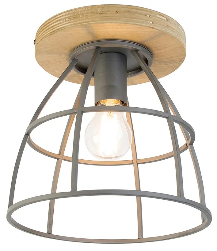 Интелигентна таванна лампа тъмно сива с дърво с WiFi E27 - Arthur