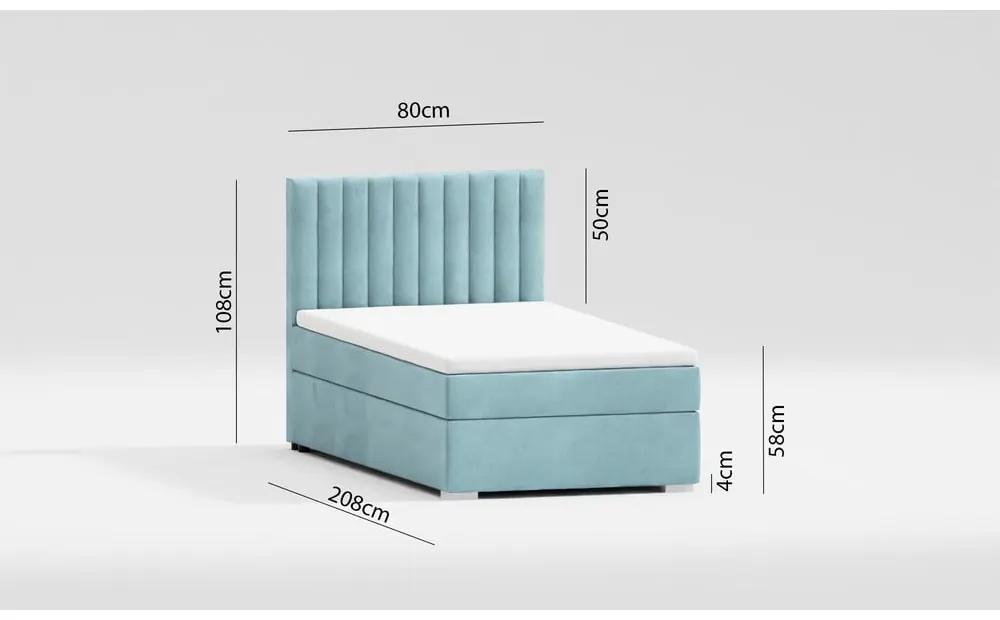 Светлосиньо единично тапицирано легло с място за съхранение с включена подматрачна рамка 90x200 cm Bunny – Ropez