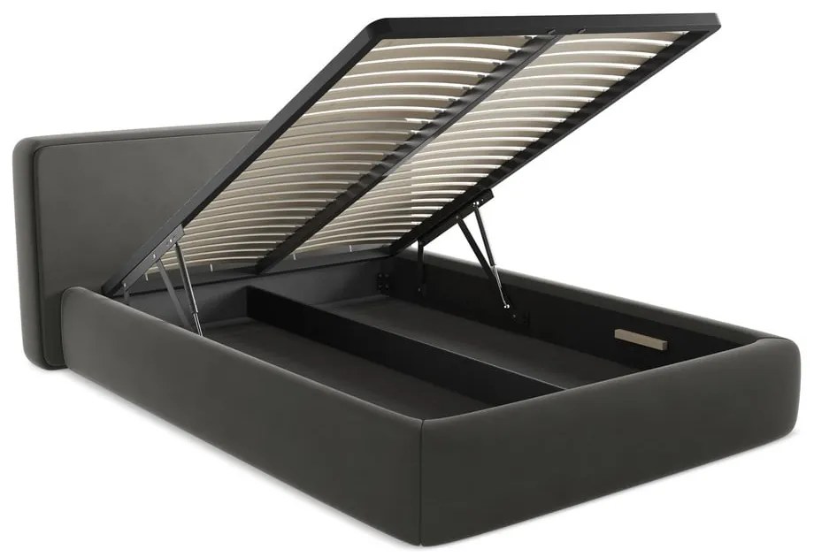 Тъмносиво двойно тапицирано легло с място за съхранение и включена подматрачна рамка 160x200 cm Kiana – Makamii