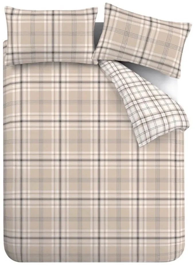 Кафяво-бежово единично спално бельо 135x200 cm Kelso Check – Catherine Lansfield