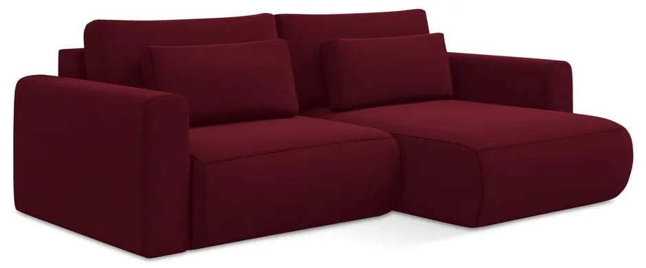 Бордо кадифен разтегателен ъглов диван с място за съхранение (десен ъгъл) Kapua – Makamii
