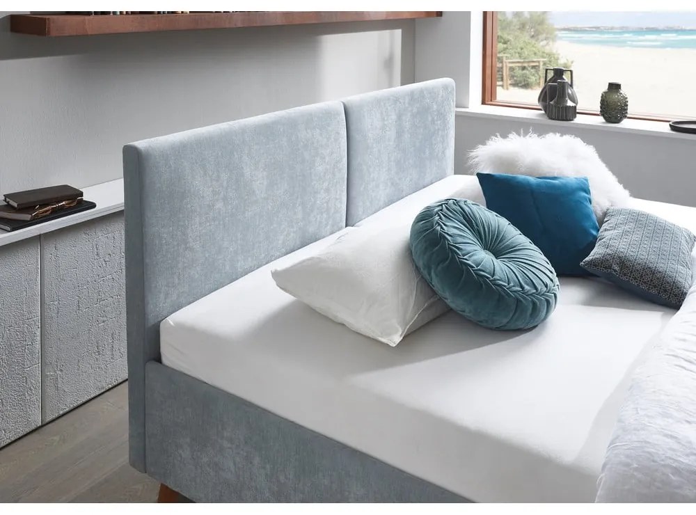 Светлосиньо двойно легло 160x200 cm тапицирано с включена подматрачна рамка Piano – Meise Möbel