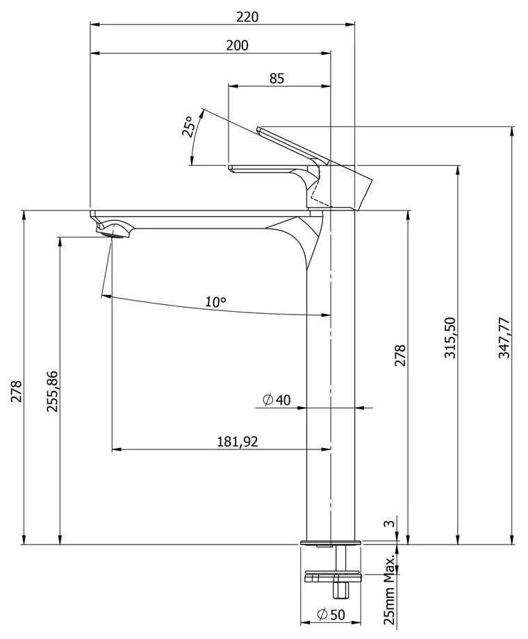 Матово-черна стояща батерия за мивка Pax – Sapho