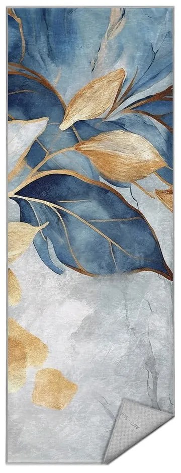 Синьо-златиста пътека подходяща за пране 80x200 cm Golden Leaves – Mila Home