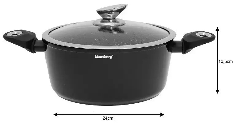 Комплект тенджери и тигани Klausberg KB 7322, 15 части, Термодъно, Отвор за изливане, Индукция, Черен