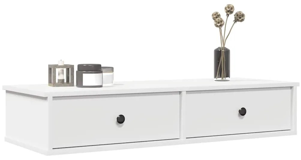 859959 vidaXL Стенен рафт с чекмеджета, бял, 100x37,5x19 см, инженерно дърво