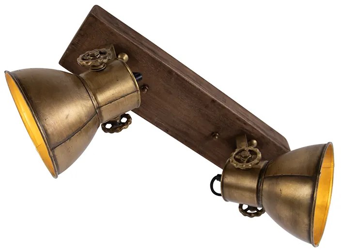 Таванна лампа бронз 2-светлина с дърво - Mangoes