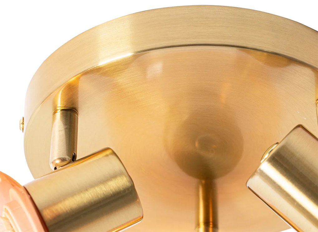 Таванен прожектор в стил арт деко златист с розово стъкло 3-светлина - Vidro