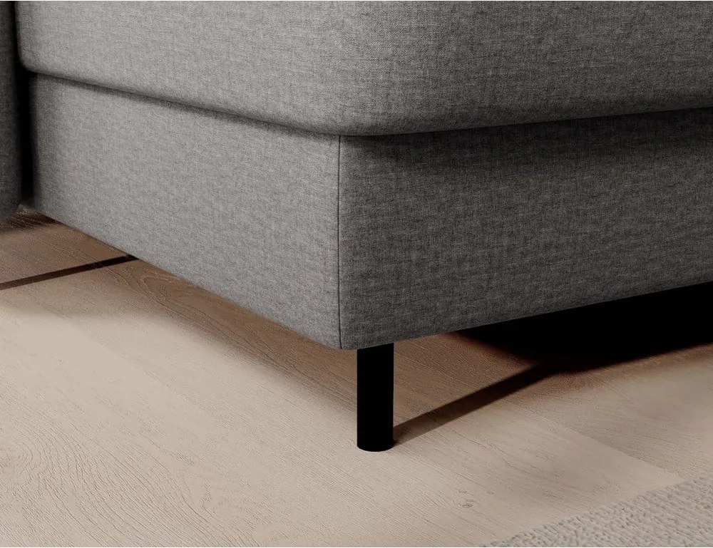 Светлосив кадифен разтегателен ъглов диван с място за съхранение (десен ъгъл U форма) Berrto – ELTAP