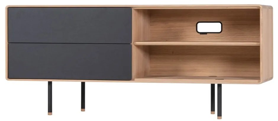 Черна/естествена маса за телевизор от масивен дъб 150x64 cm Fina – Gazzda