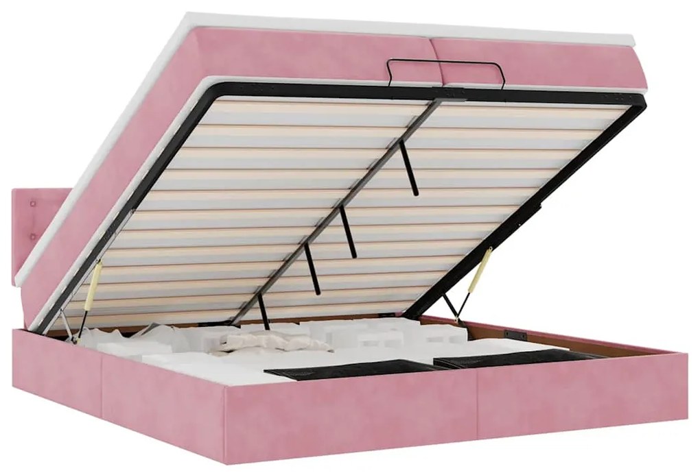 3312793 vidaXL Османска легло с матраци и LED, розово, 200x200 см, кадифе