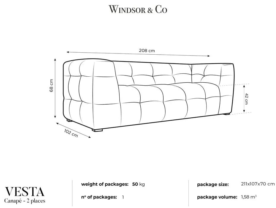 Диван от сиво кадифе , 208 см Vesta - Windsor &amp; Co Sofas