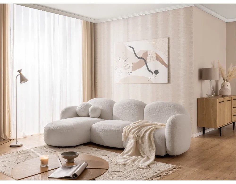 Кремав ъглов диван от прежда с примки от букле (ляв ъгъл) Orbit – Ropez