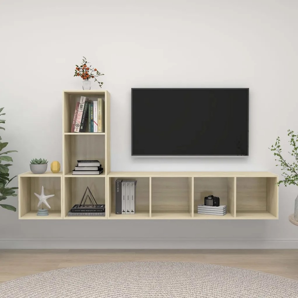 3079829 vidaXL Комплект ТВ шкафове от 3 части, дъб сонома, инженерно дърво