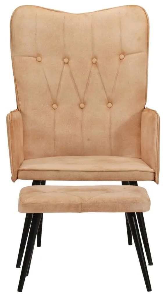 339667 vidaXL Wingback стол с табуретка, кремав, канава