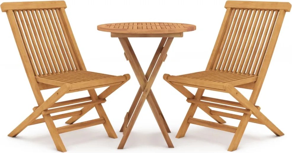 3087186 vidaXL Градински трапезен комплект, 3 части, тиково дърво масив