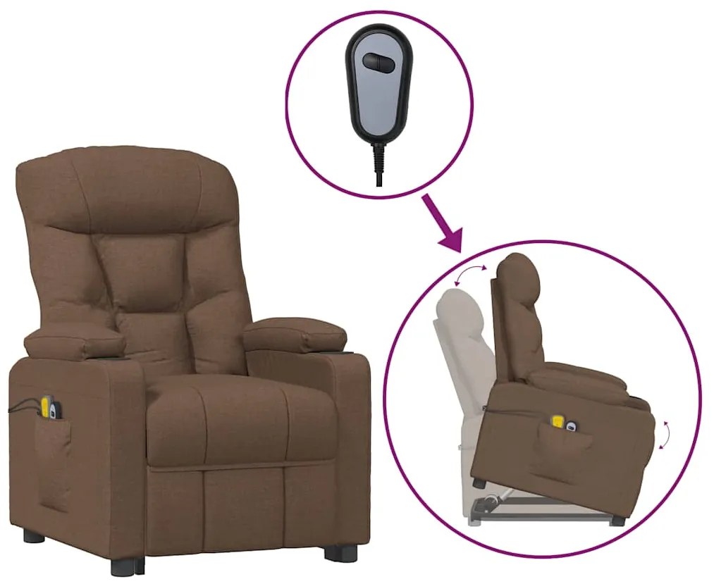 3093471 vidaXL Изправящ масажен стол, кафяв, текстил