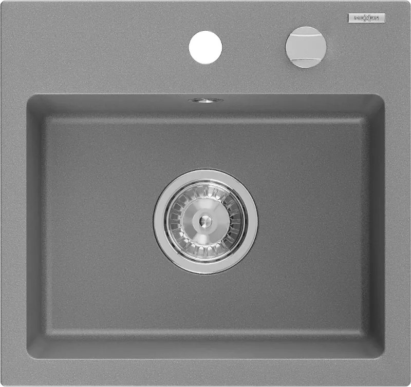 Mexen Milo гранитна мивка с отвор 435 x 410 мм, сива, сифон хром - 6505441000-71