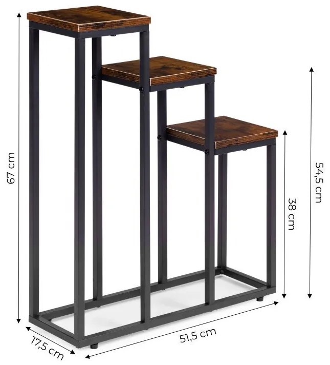 Стойка за цветя на тавана - 3-етажна метална стойка с дървени рафтове