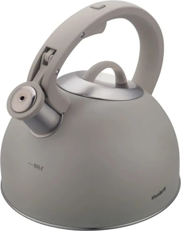 Свирещ чайник Klausberg KB 7912, 2.5 л, Дръжка с дървесен ефект, Индукция, Светлосив