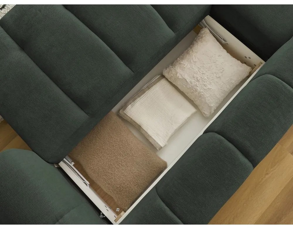 Зелен сгъваем/с място за съхранение ъглов диван (ляв ъгъл) Fuji – Bobochic Paris