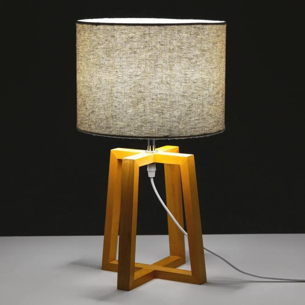 Сиво-кафява настолна лампа от масивна дървесина с текстилен абажур (височина 44 cm) - Casa Selección