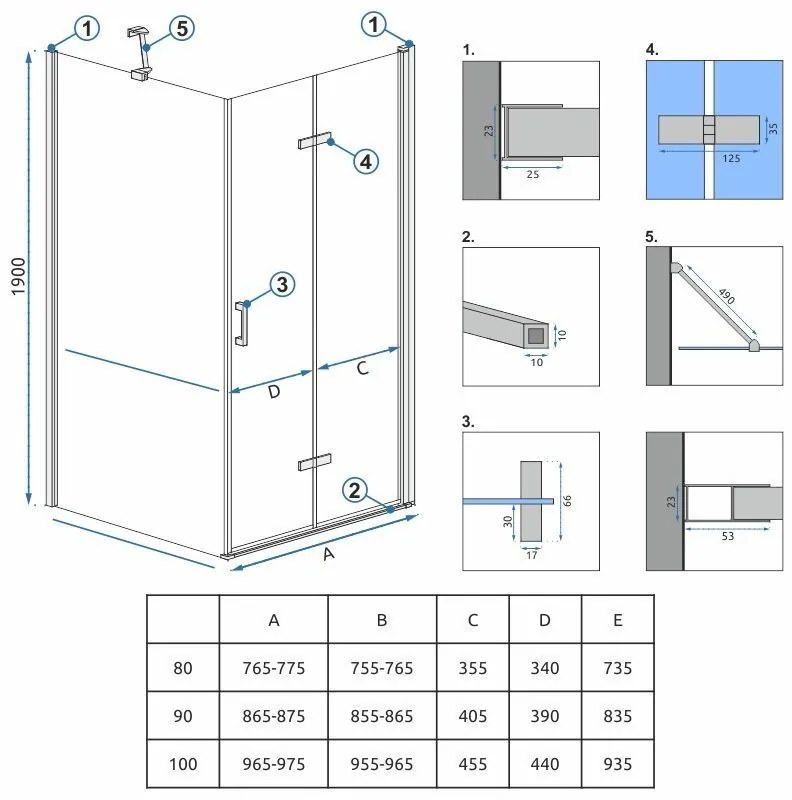 Душ кабина Rea Molier Chrom 80x90