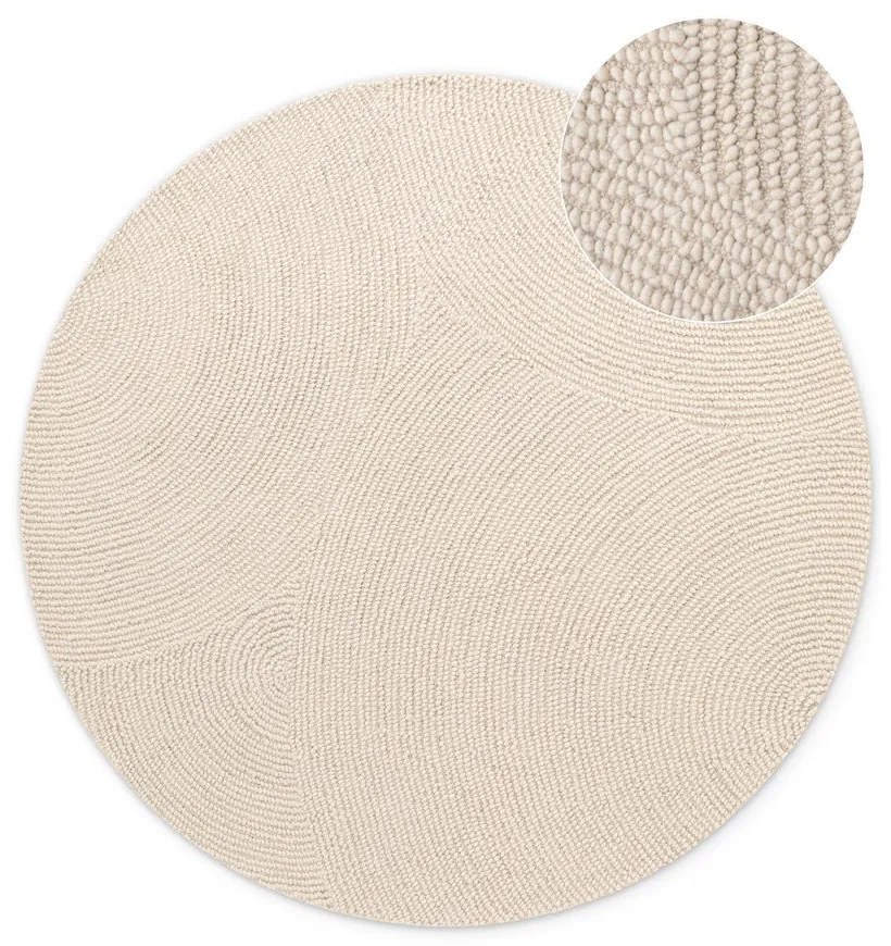 Ръчно изработен вълнен кръгъл килим в светло естествен цвят ø 200 cm Eleni Natural White – Hanse Home