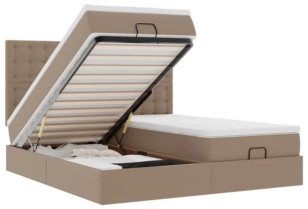 3313658 vidaXL Османска легло с матраци, капучино, 180x200 см, изкуствена кожа