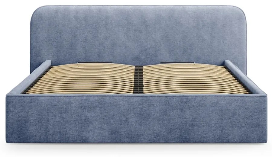 Тъмносиньо двойно тапицирано легло с място за съхранение с включена подматрачна рамка 160x200 cm Elizabeth – Micadoni