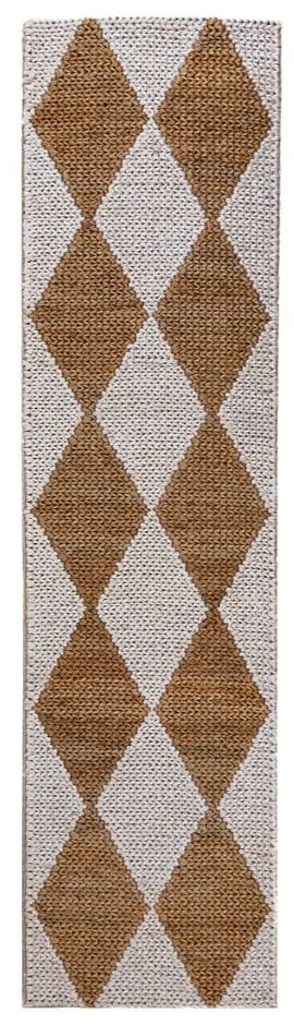 Бяла/естествена ръчно изработена пътека със смес от юта 80x230 cm Effie Diamond – Flair Rugs