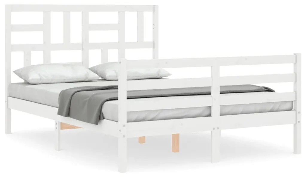 3194897 vidaXL Рамка за легло с табла, бяла, 140х200 см, масивно дърво