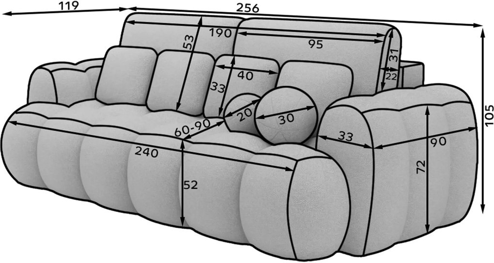 Разтегателен диван Conely триместен-Кафяв
