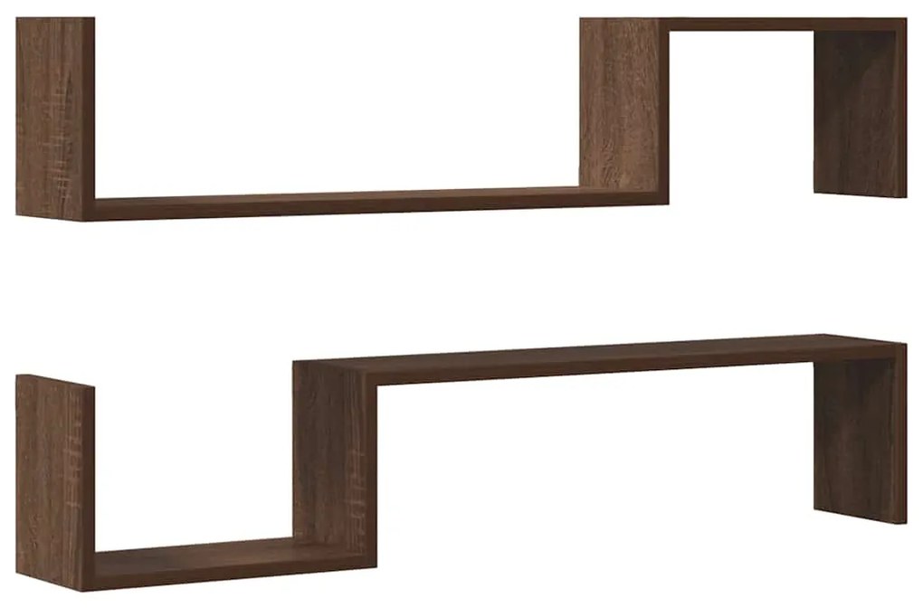 815935 vidaXL Стенни рафтове, 2 бр, кафяв дъб, 100x15x20 см, инженерно дърво