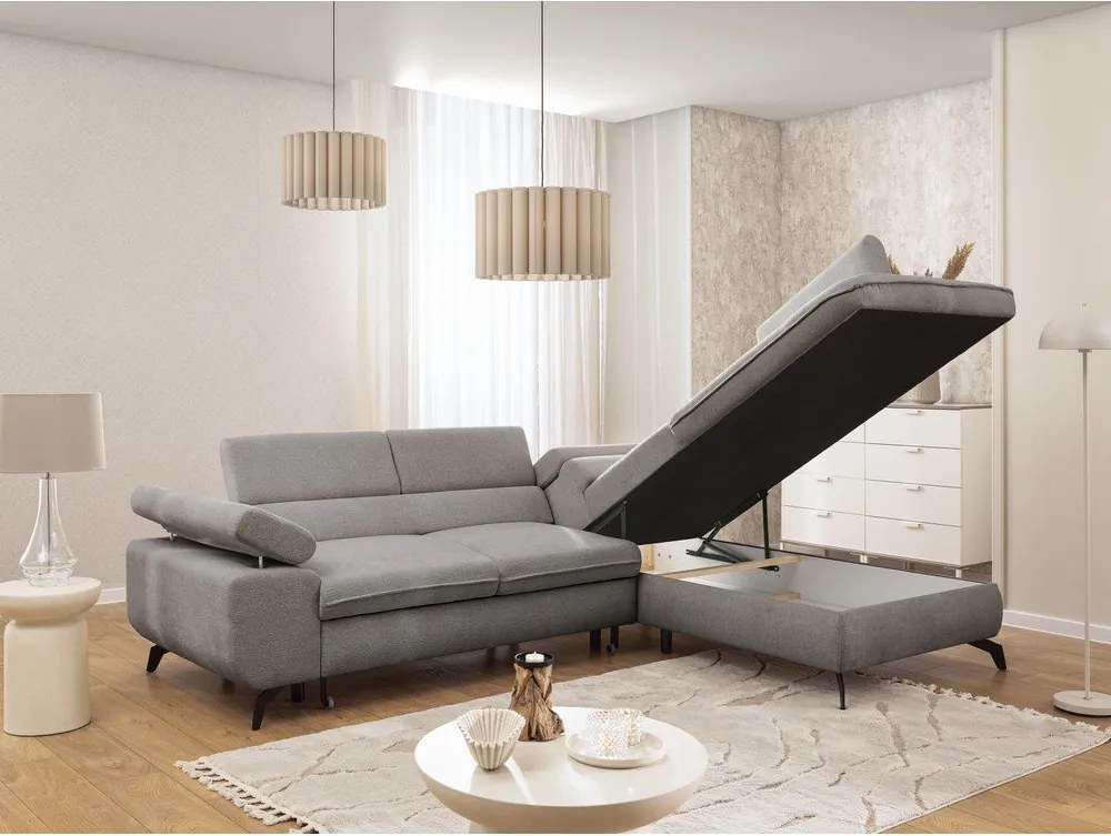 Светлосив шенилов ъглов диван (десен ъгъл L форма) Marbeya – Ropez