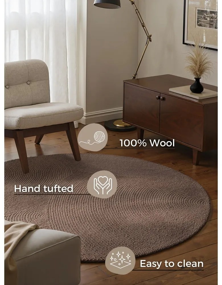 Кафяво-сив ръчно изработен вълнен кръгъл килим ø 120 cm Calmio – Hanse Home