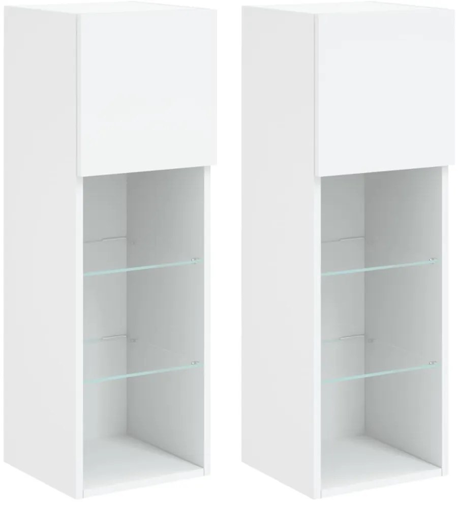 837002 vidaXL ТВ шкафове с LED осветление, 2 бр, бели, 30,5x30x90 см