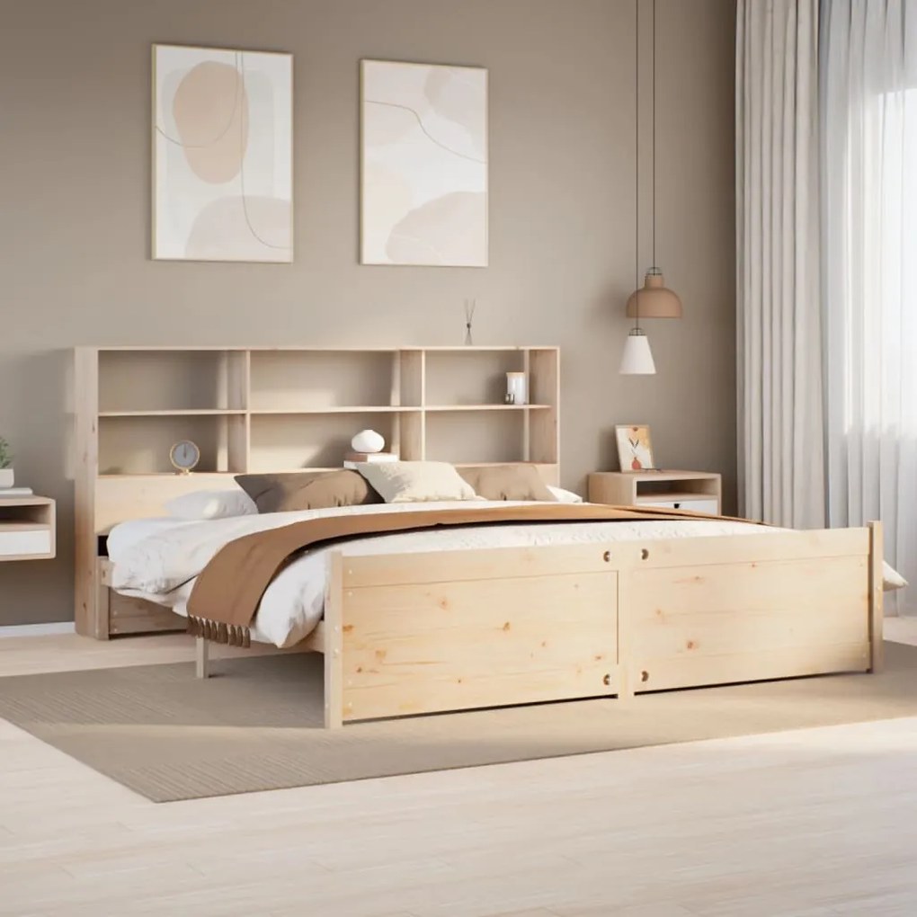 3322479 vidaXL Легло с етажерка за книги, без матрак, 200x200 см, бор масив