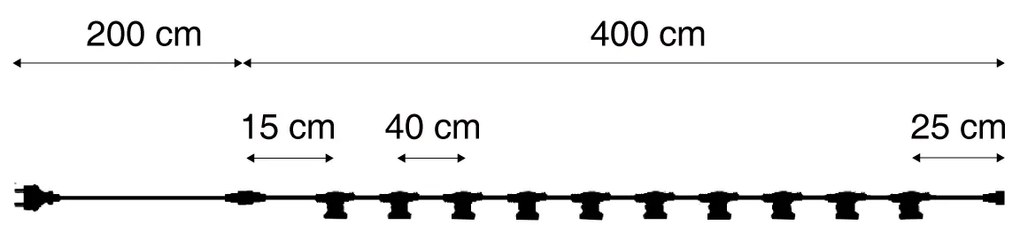 Свързваема черна гирляндна лампа с щепсел 6m 10-лампи IP54 - Lubber