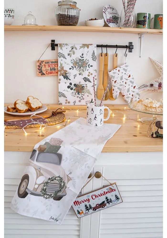 Памучни кърпи за съдове в комплект от 2 бр. с коледни мотиви 50x70 cm Festive Car – Butter Kings