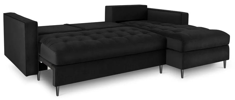 Черен кадифен ъглов разтегателен диван , десен ъгъл Santo - Milo Casa