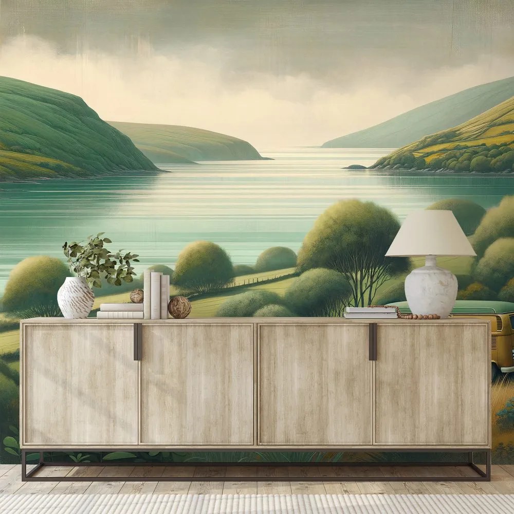 Тапет – Ретро ван в живописен пейзаж