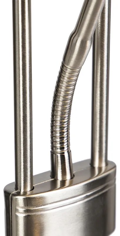 Подова лампа стомана с лампа за четене с LED и димер - Diva 2