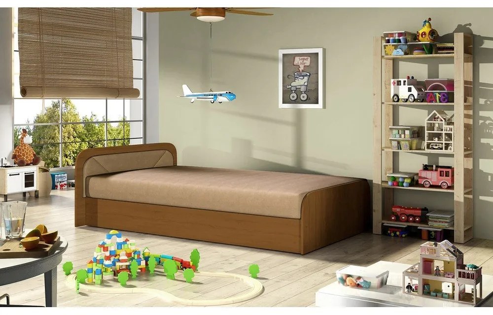 Единично тапицирано легло ПДЧ с място за съхранение с включен матрак в цвят жълта охра бежово 80x190 cm Parys – ELTAP