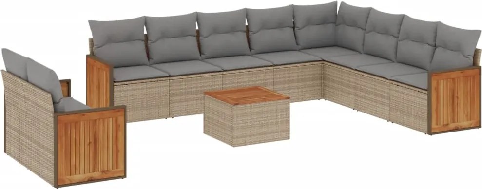 3260204 vidaXL Градински диван с възглавници, 11 части, бежов полиратан